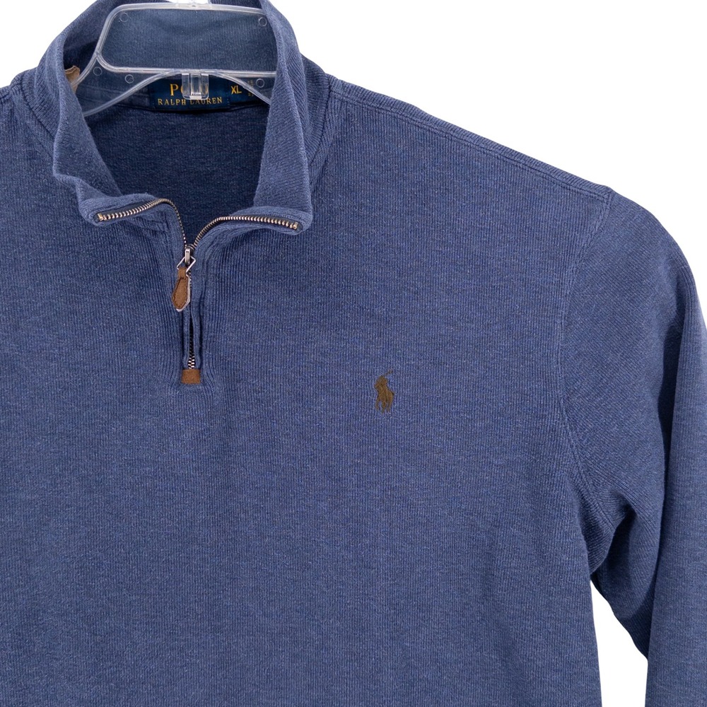 Polo Ralph Lauren Mens XL Quarter Zip Pullover Blue Mock Neck Classic Preppy